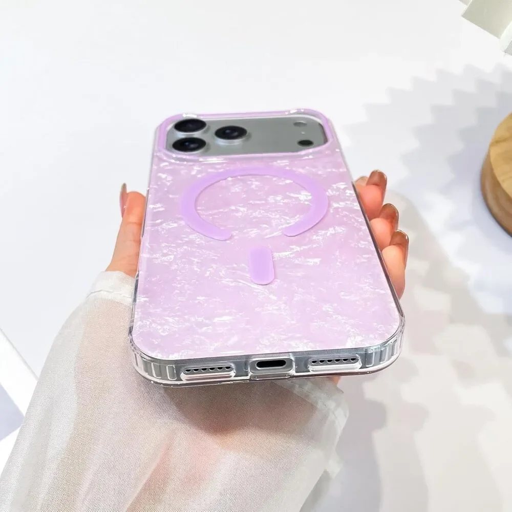 Magnetic Pearl Case for iPhone 17 Pro Glitter Purple MagSafe Clear Sparkle